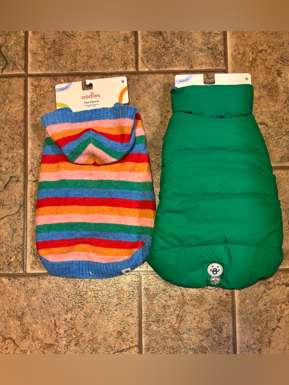 NWT *Bundle of 2* oodles Dog Quilted Puffer Jacket and Rainbow Knit Sweater sz M